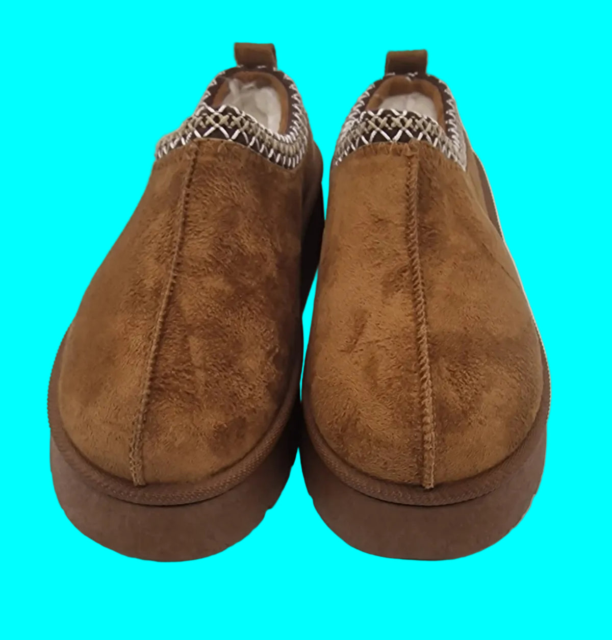 Women's Tan Suede Moccasin Slip-On with decorative stitching