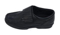 Black Dr Keller shoe with a broad hook-and-loop strap and stitched rounded toe