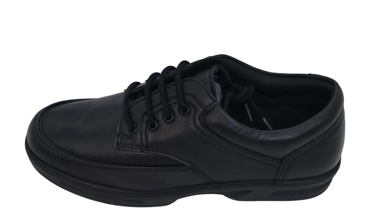 Black Dr Keller lace-up shoe with rounded toe and stitched detailing