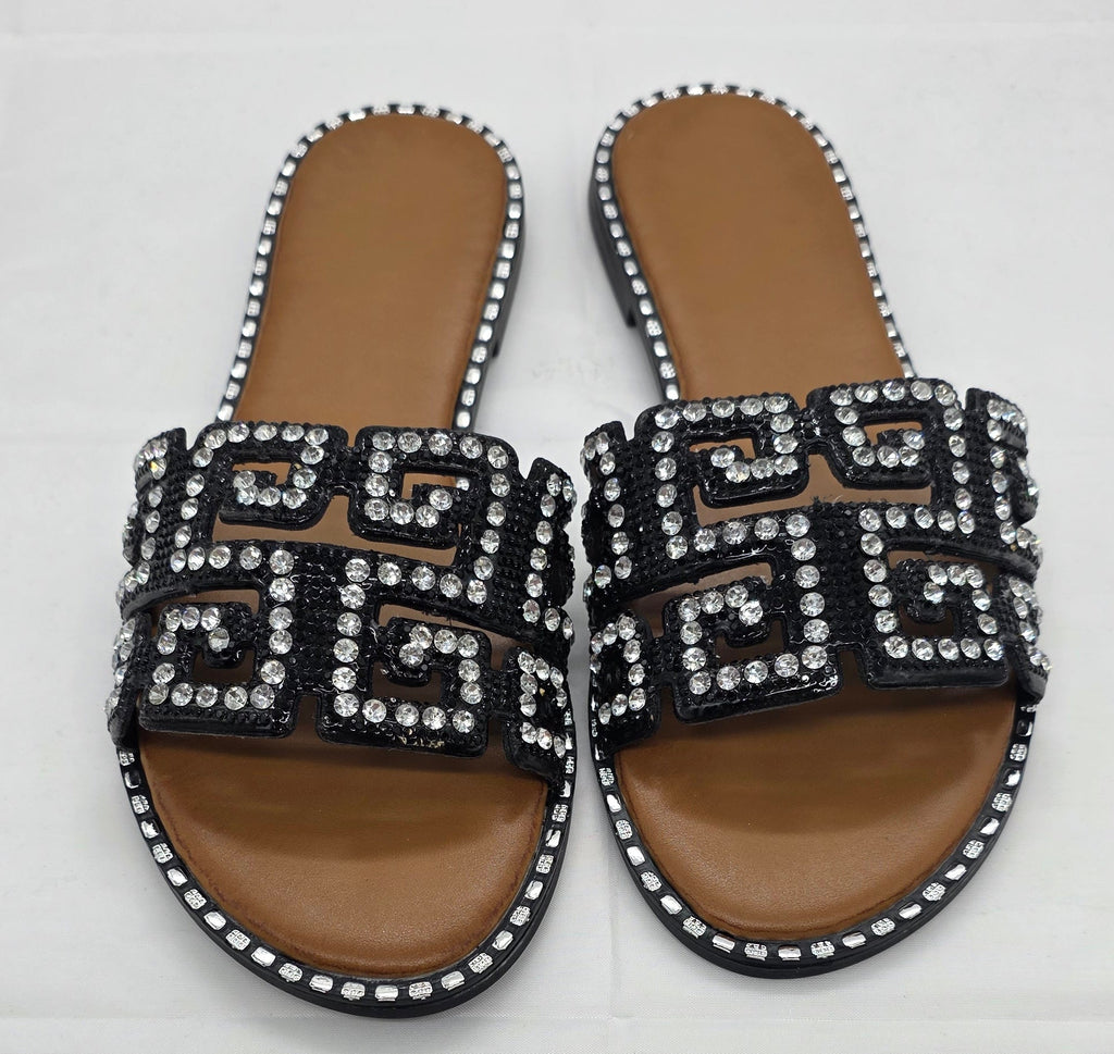 BLACK DIMANTE SLIDERS