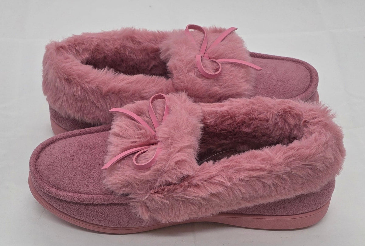 Pink Faux Fur Moccasin Slippers