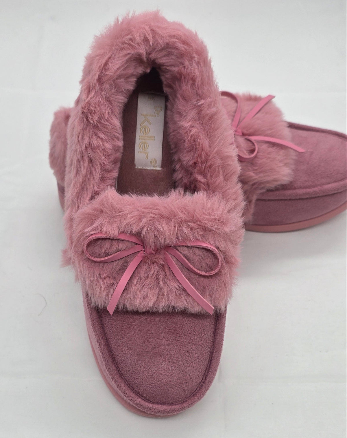 Pink Faux Fur Moccasin Slippers