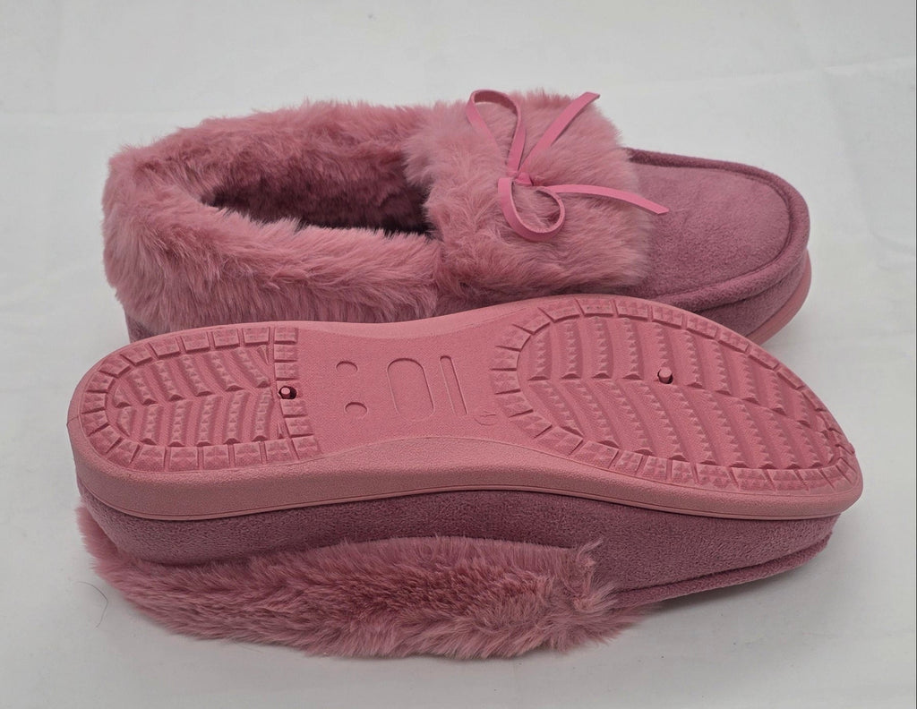 Pink Faux Fur Moccasin Slippers