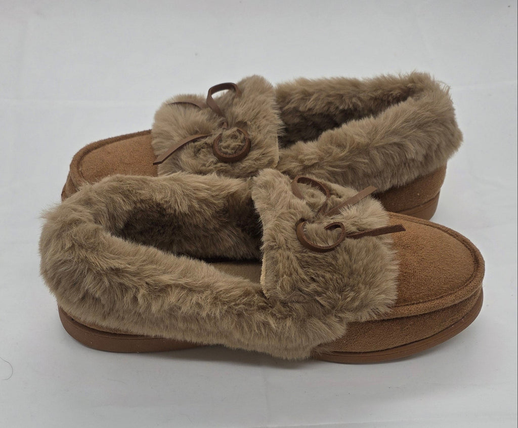 Camel Faux Fur Moccasin Slippers