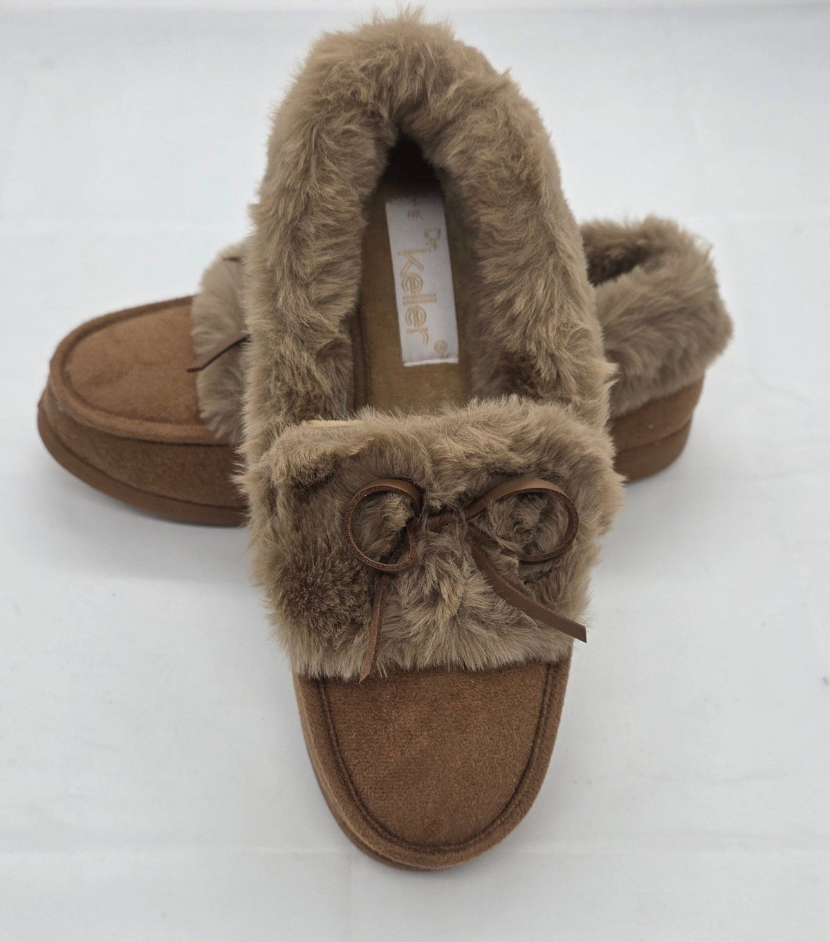Camel Faux Fur Moccasin Slippers