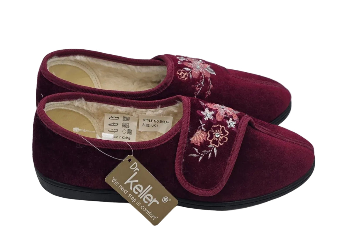 Women's Floral Embroidered Velvet Slippers – Burgundy