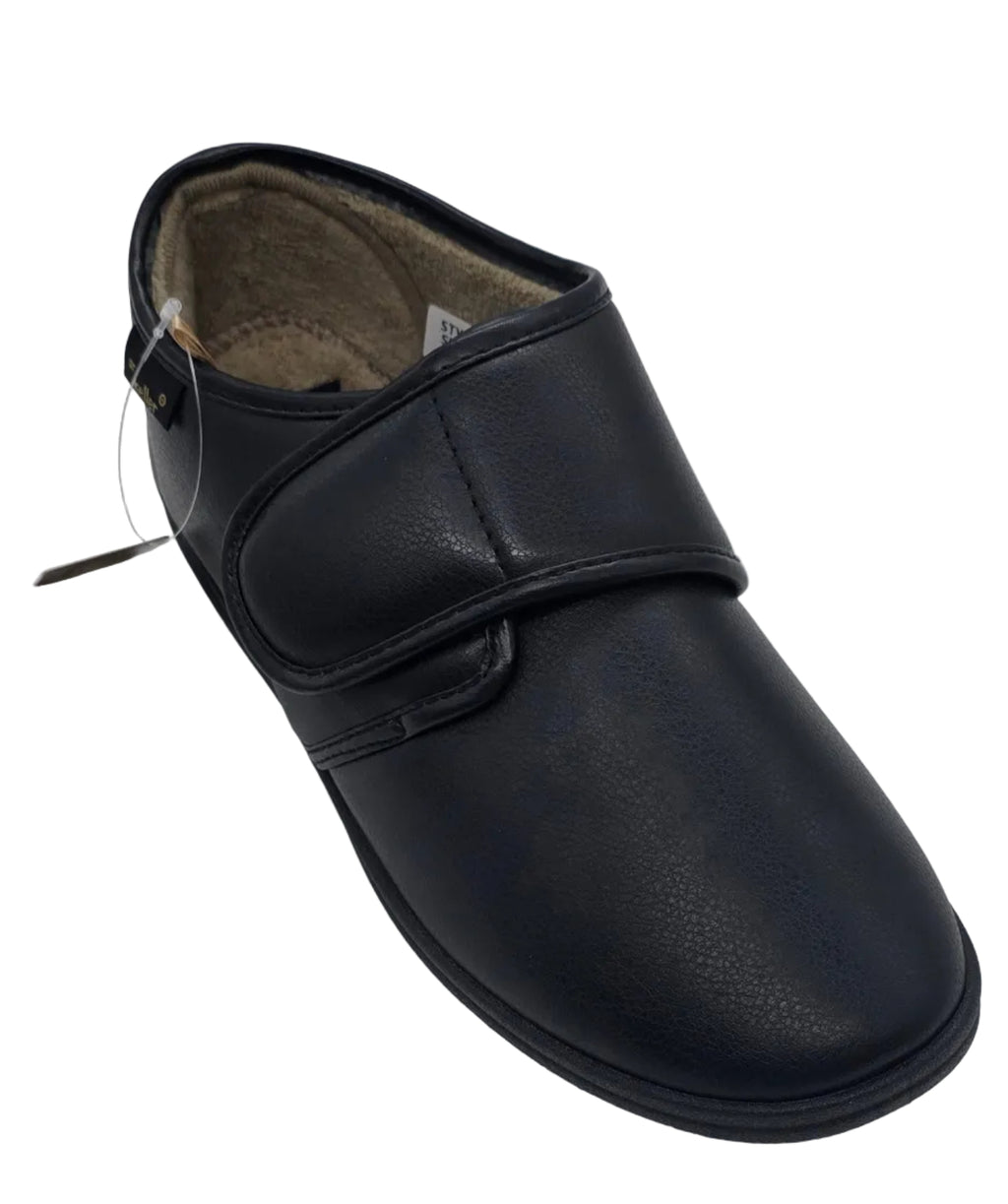 Men's Black Velcro Strap Slippers