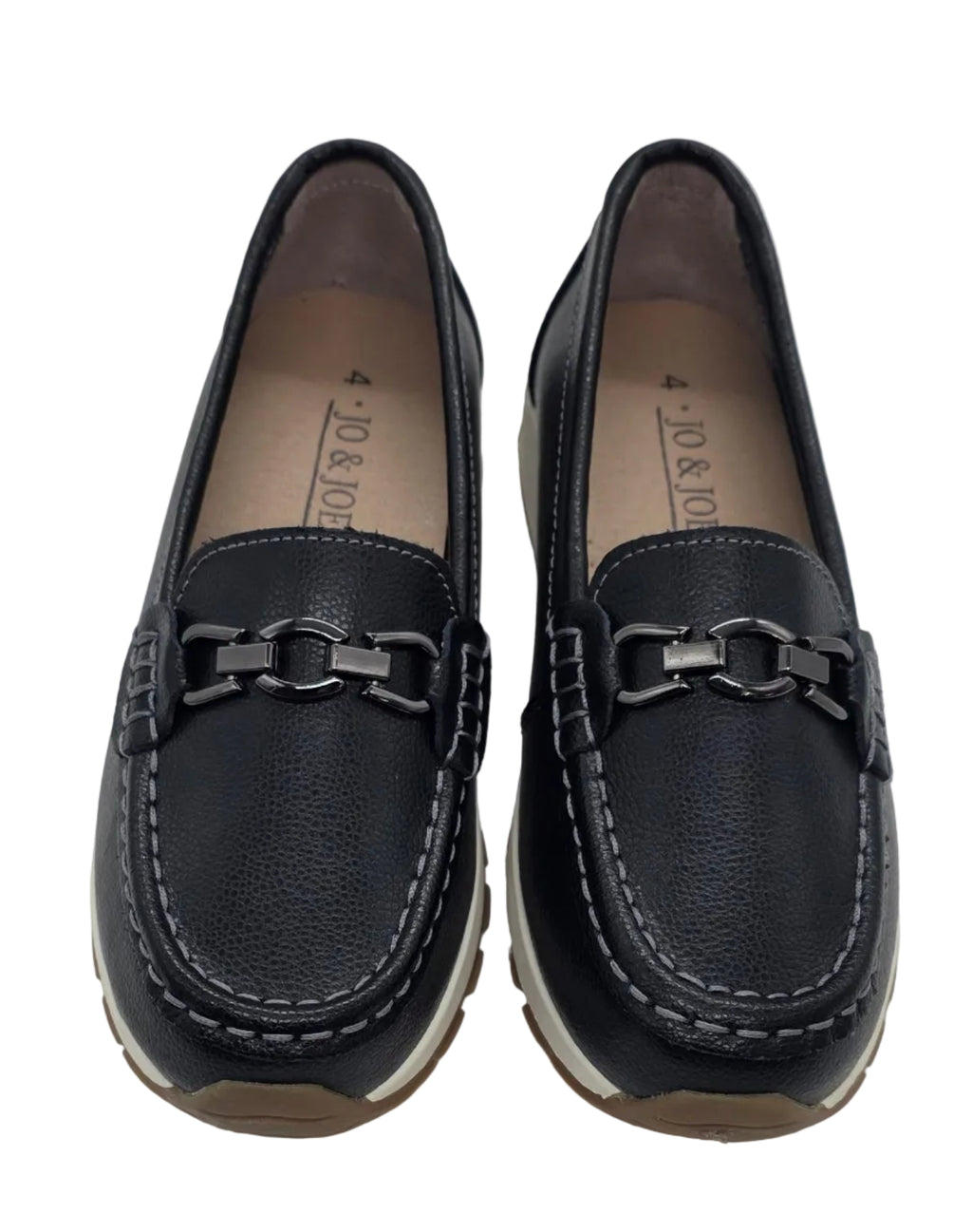 Women's black chain-detail loafers - front view