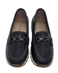 Women's black chain-detail loafers - front view