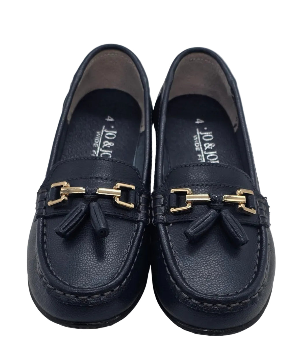 Girls' navy tassel and chain loafers - front view