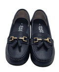 Girls' navy tassel and chain loafers - front view