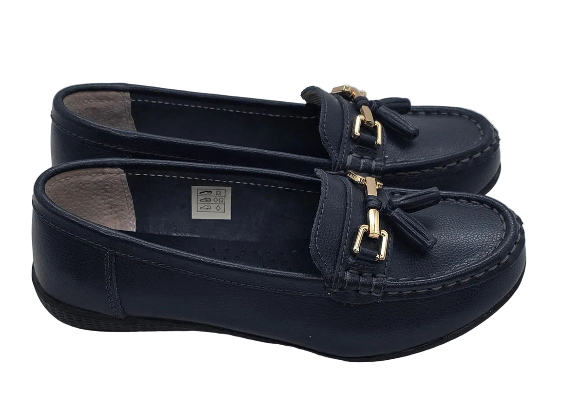 Womens, Navy Tassel & Chain Loafers