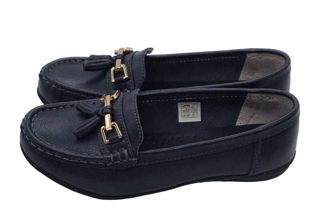 Womens, Navy Tassel & Chain Loafers