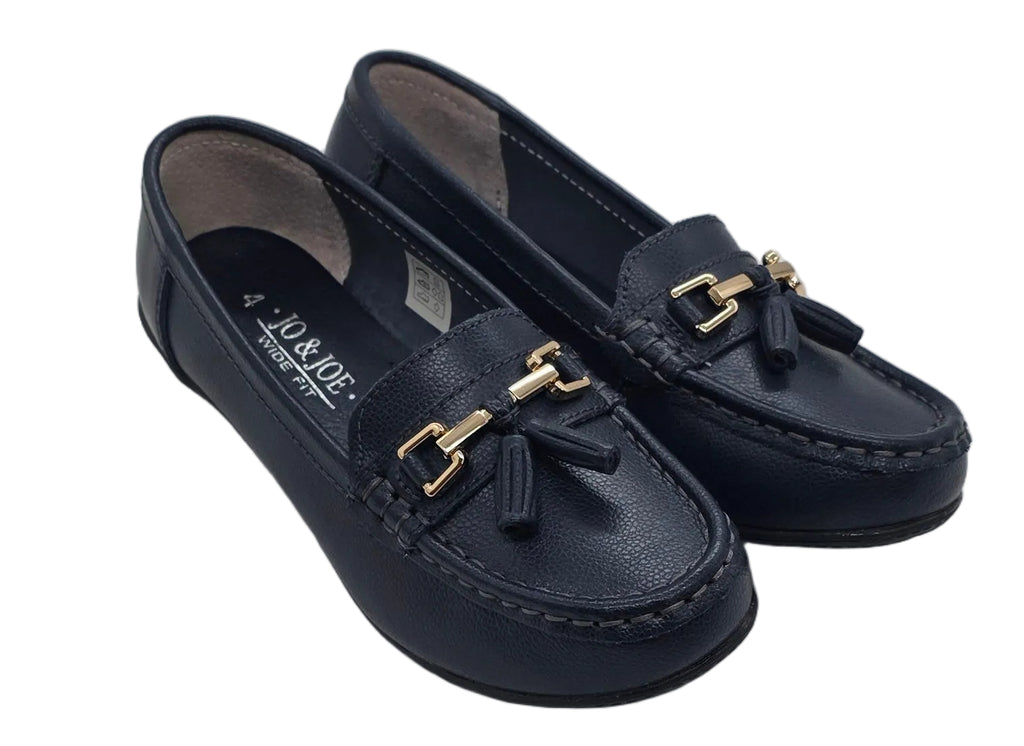 Womens, Navy Tassel & Chain Loafers