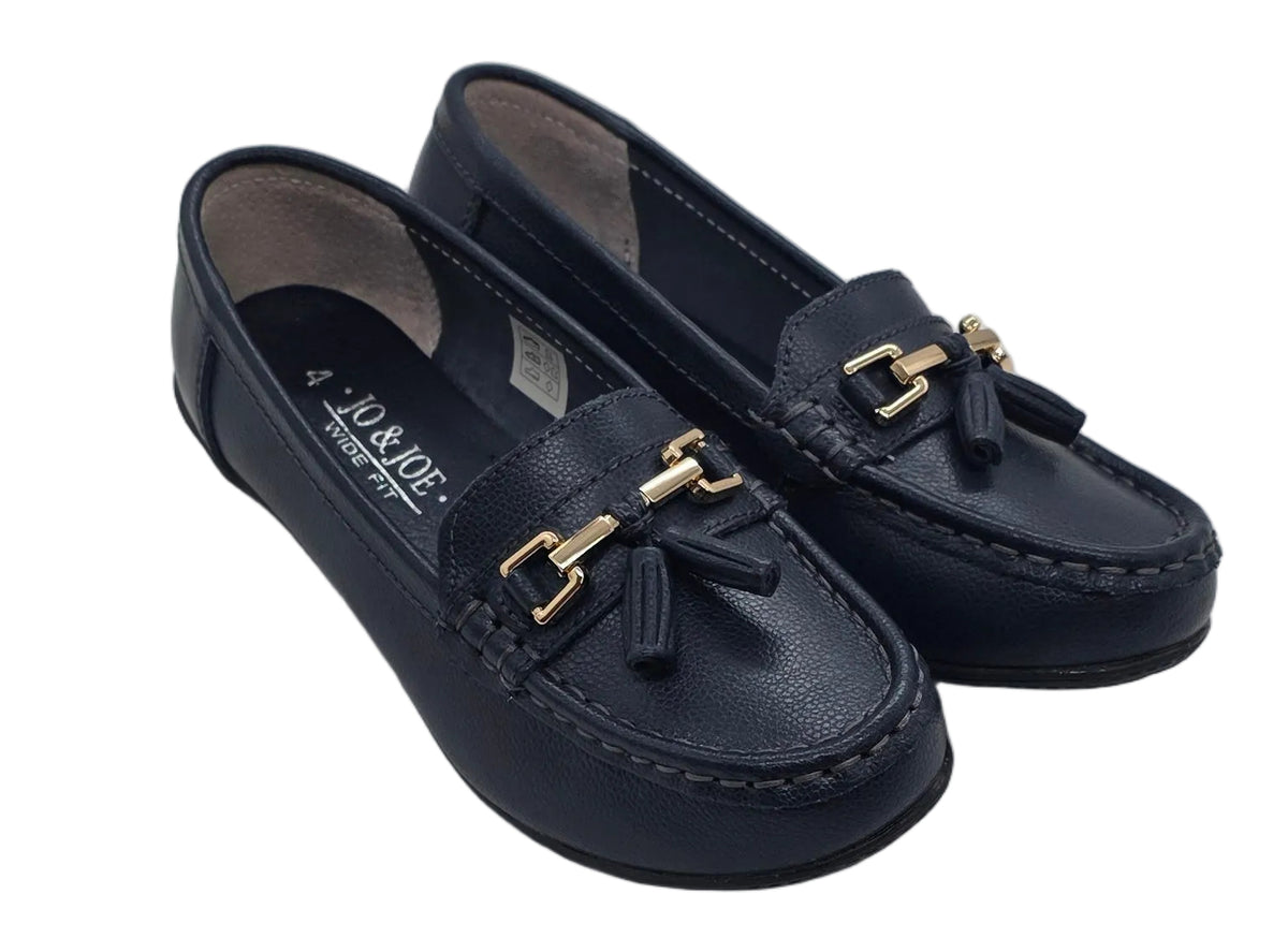 Womens, Navy Tassel & Chain Loafers