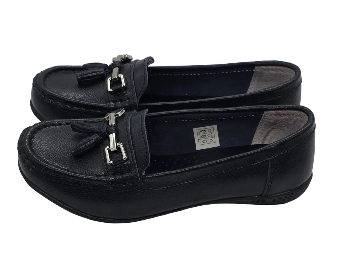 Women's Black Tassel & Chain Loafers