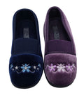 Women's wide fit embroidered slippers in Navy and Purple