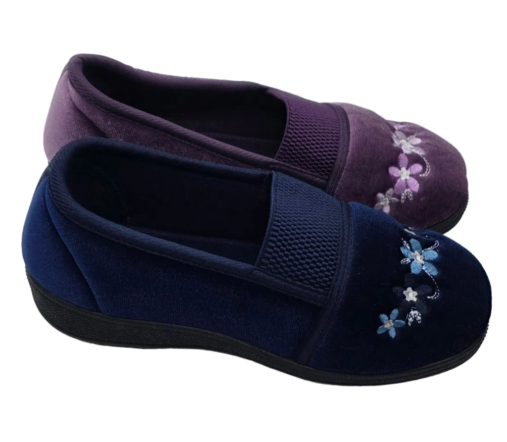 Women's Wide Fit Embroidered Slippers