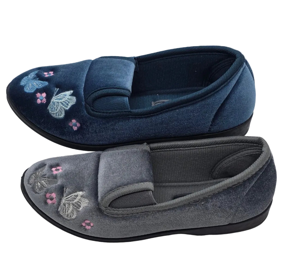 Women's Wide Fit Butterfly Embroidered Slippers