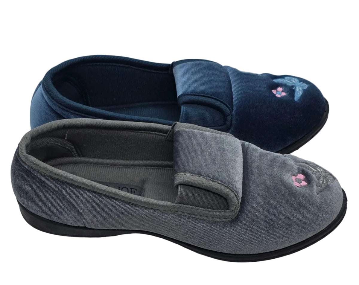 Women's Wide Fit Butterfly Embroidered Slippers