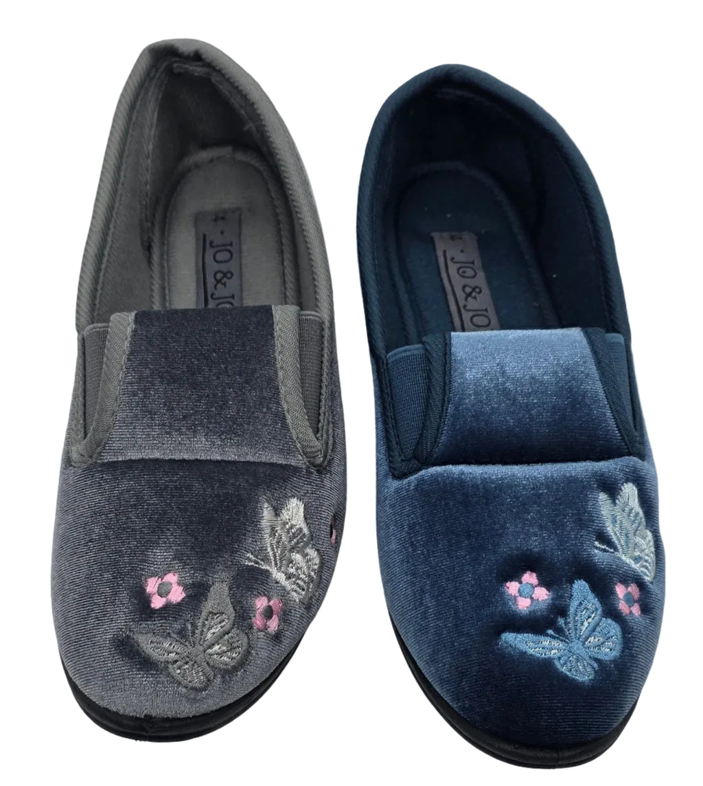 Women's Wide Fit Butterfly Embroidered Slippers