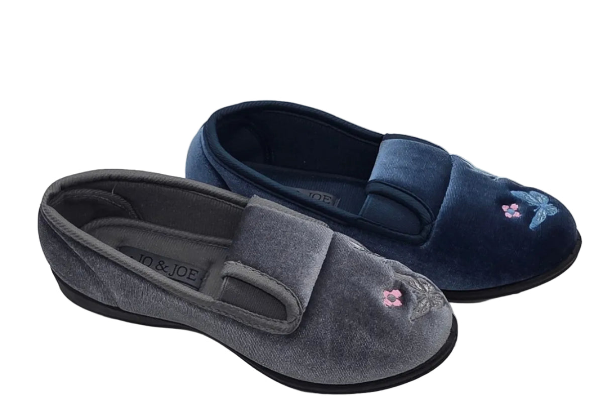 Women's Wide Fit Butterfly Embroidered Slippers