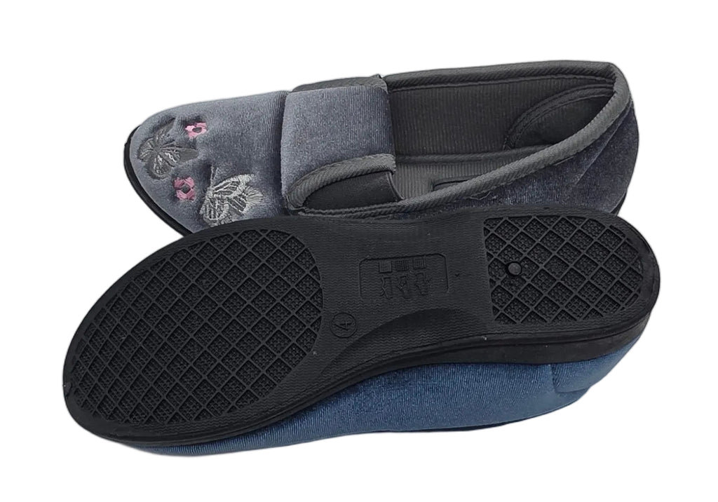 Women's Wide Fit Butterfly Embroidered Slippers