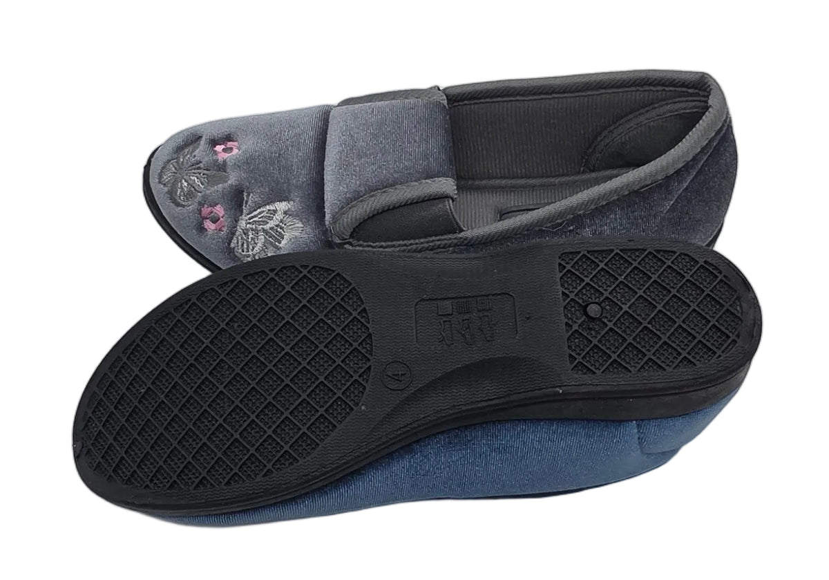 Women's Wide Fit Butterfly Embroidered Slippers