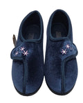 Children's wide fit navy star embroidered slippers with touch-fastening strap