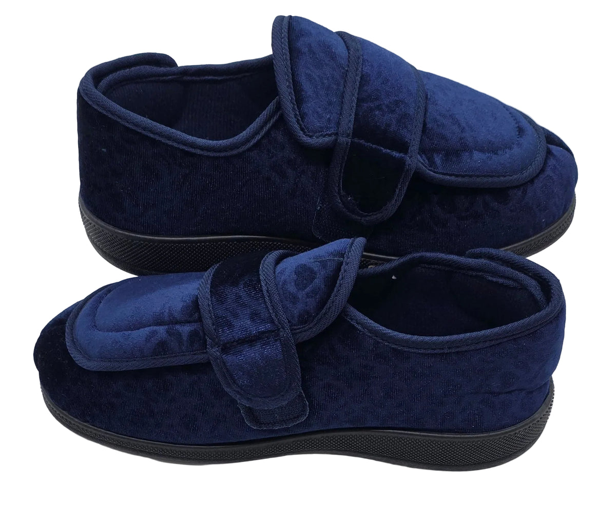 Women's Wide Fit Double Strap Touch-Fasten Slippers