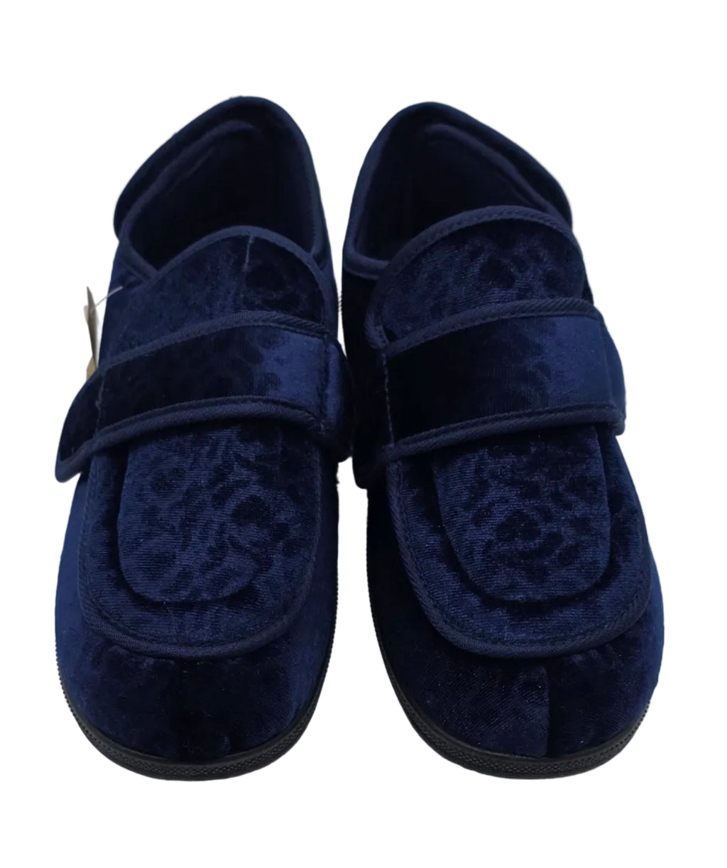 Women's wide fit navy double strap touch-fasten slippers