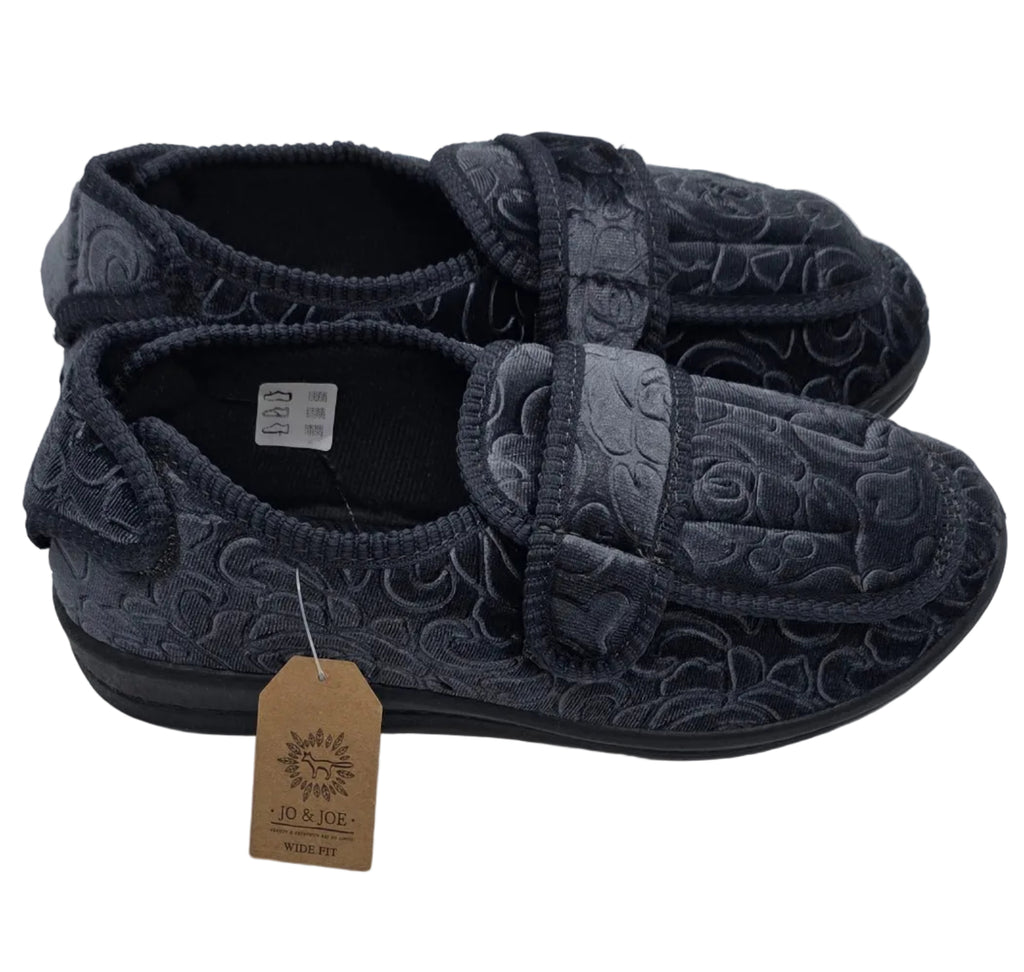 Charcoal Floral Touch-Fastening Slippers