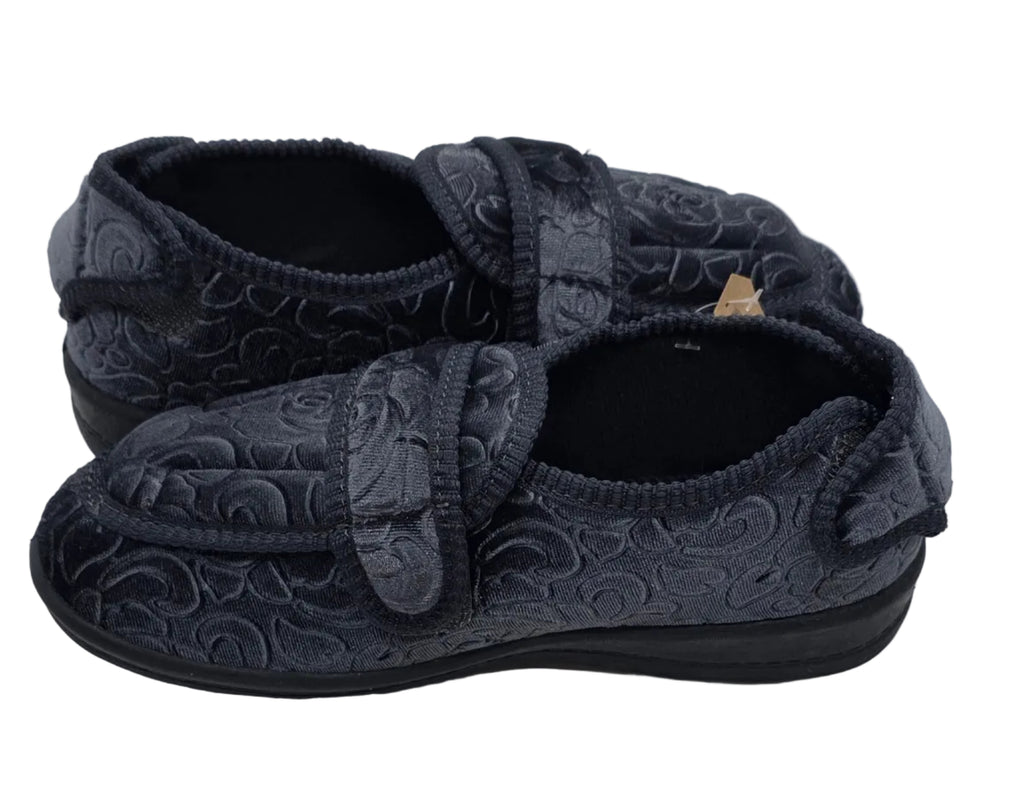 Charcoal Floral Touch-Fastening Slippers
