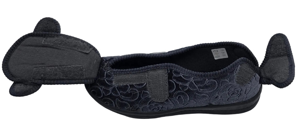 Charcoal Floral Touch-Fastening Slippers