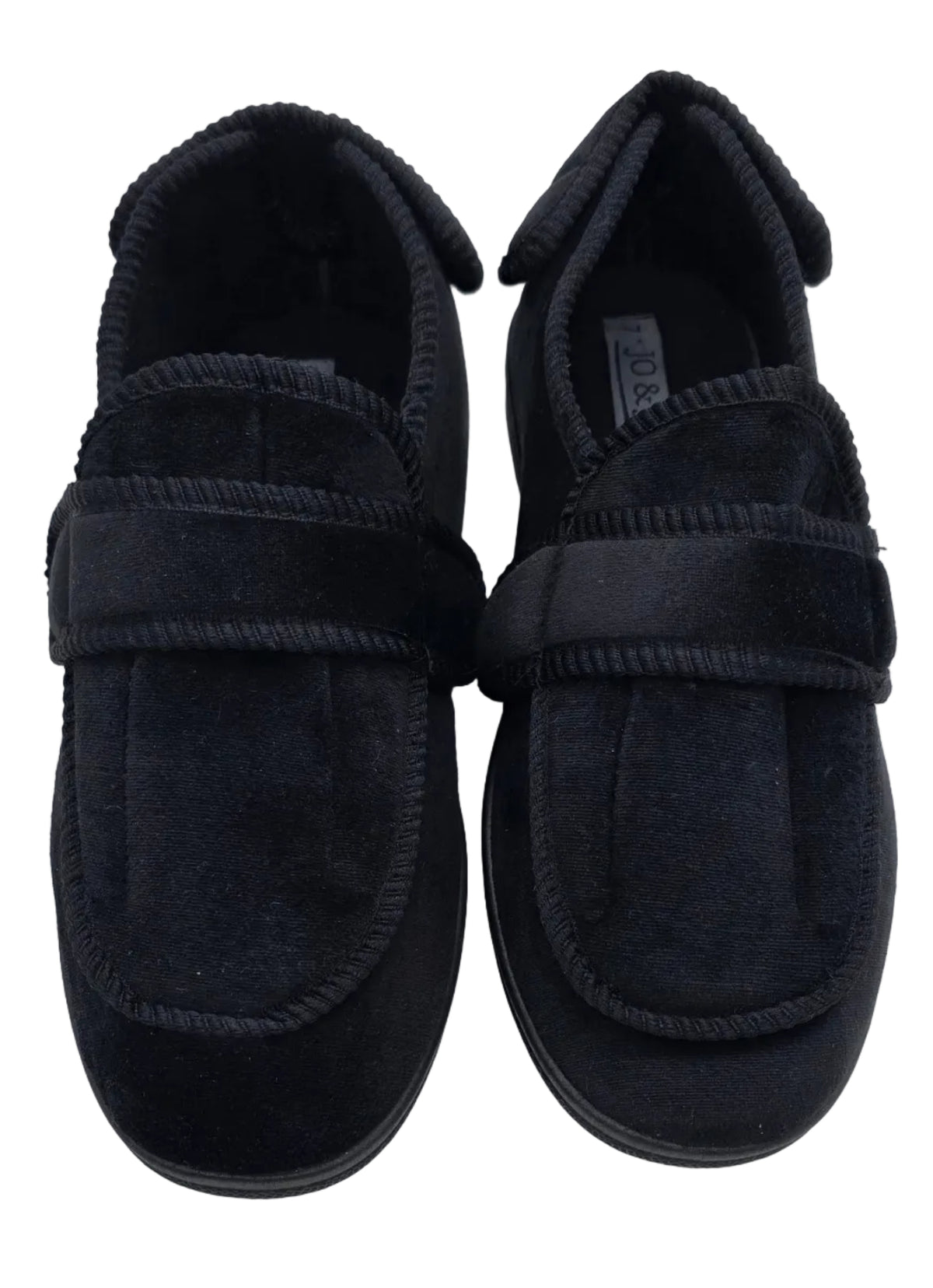 Men's wide fit black double strap touch-fasten slippers