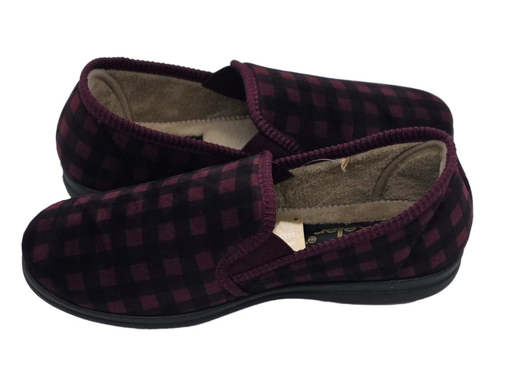 Dr. Keller Checked Slip-On Slippers in Burgundy