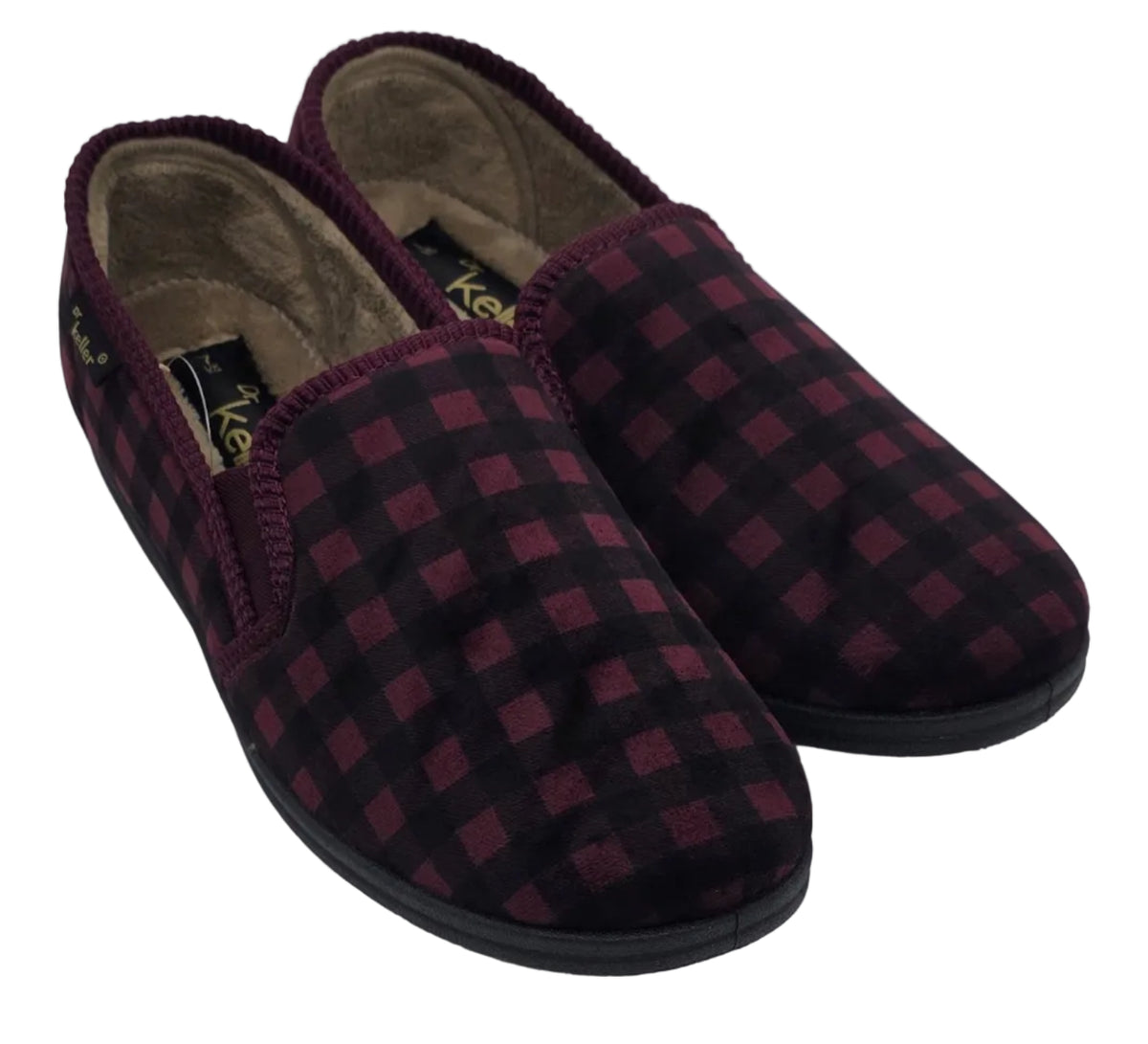 Dr. Keller Checked Slip-On Slippers in Burgundy