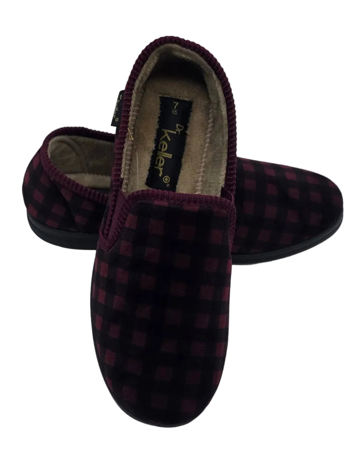 Dr. Keller Checked Slip-On Slippers in Burgundy
