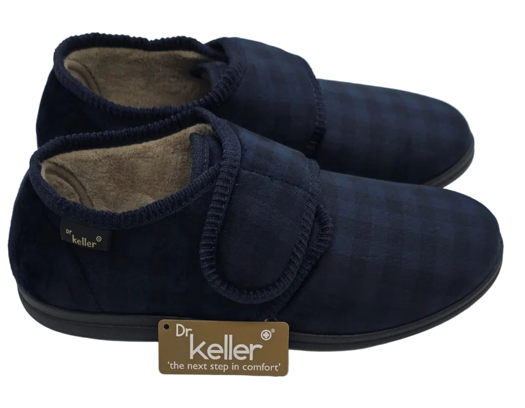 Dr Keller Navy Check Adjustable Slippers