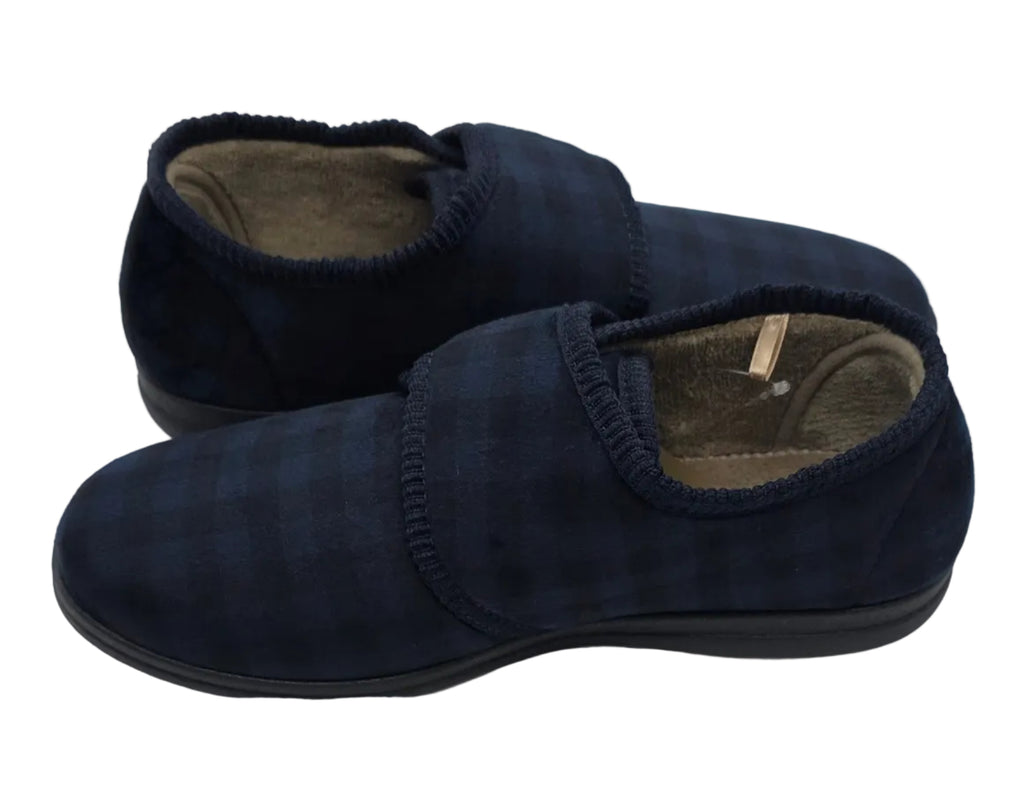 Dr Keller Navy Check Adjustable Slippers