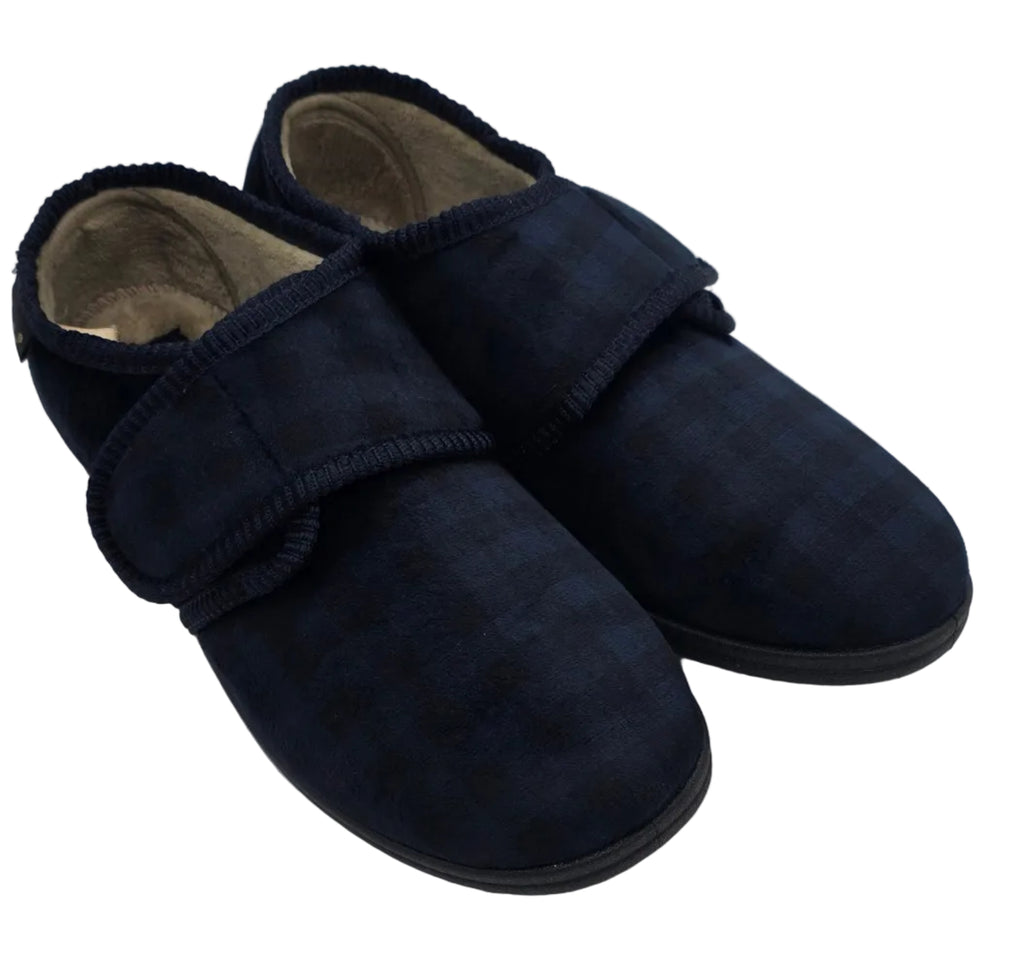 Dr Keller Navy Check Adjustable Slippers