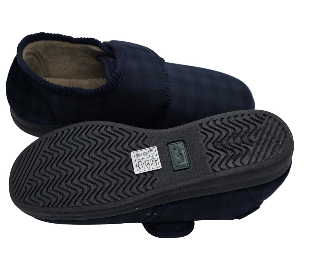 Dr Keller Navy Check Adjustable Slippers