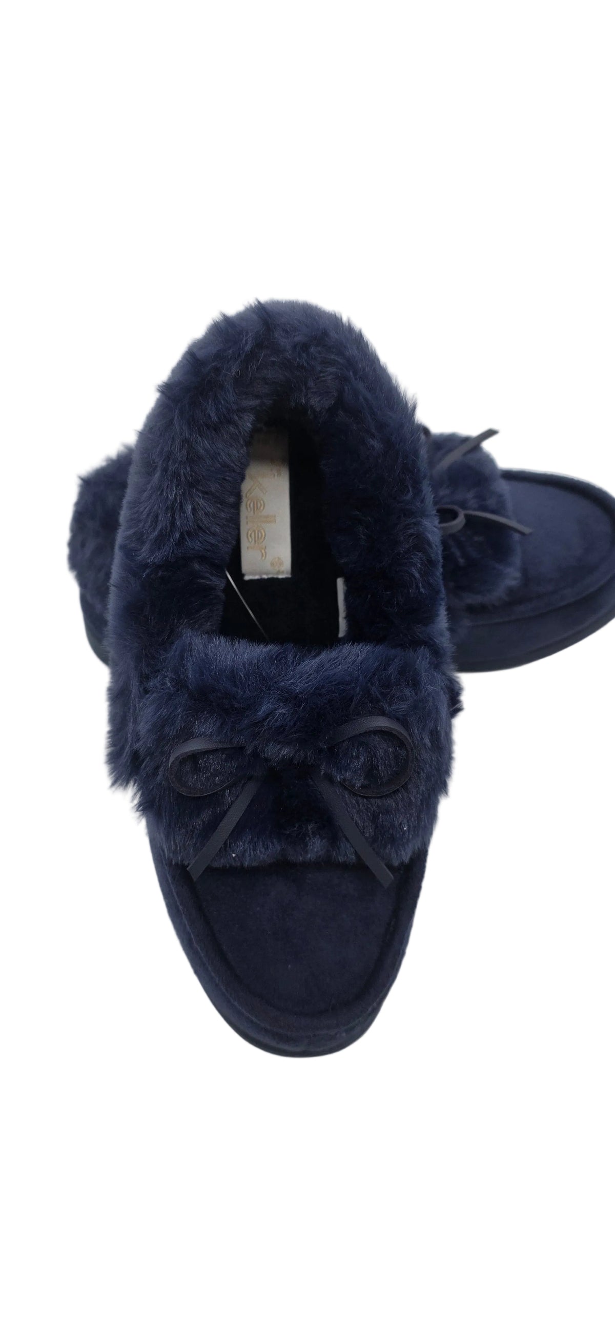Ladies Navy Faux Fur Moccasin Slipper
